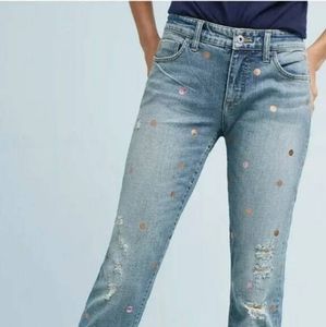 Anthropologie Pilcro and the Letterpress Distressed Metallic Polka Dot Jeans